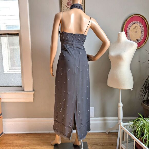 Vintage Y2K Phoebe Maxi Dress Gray Beaded Fairycore Regency Prom Size 10P - Picture 14 of 14